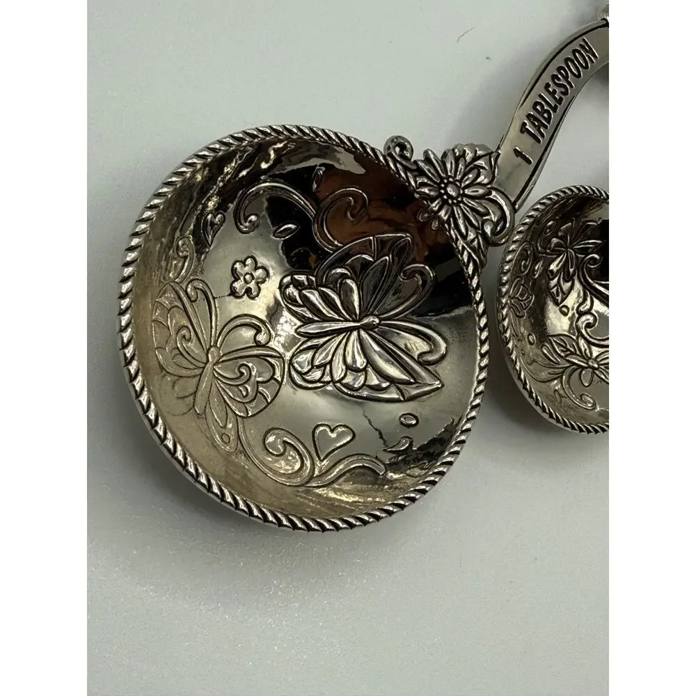 GANZ ER32896 Butterfly Floral Measuring Spoons 4 Pc Set Enamel NOS New Tag